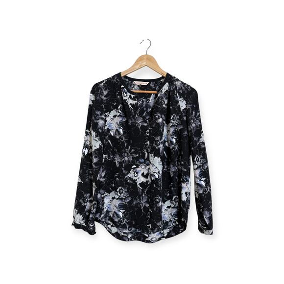 Rebecca Taylor Women's 100% Silk Black White Floral V-Neck Blouse Size 2 - Picture 1 of 8